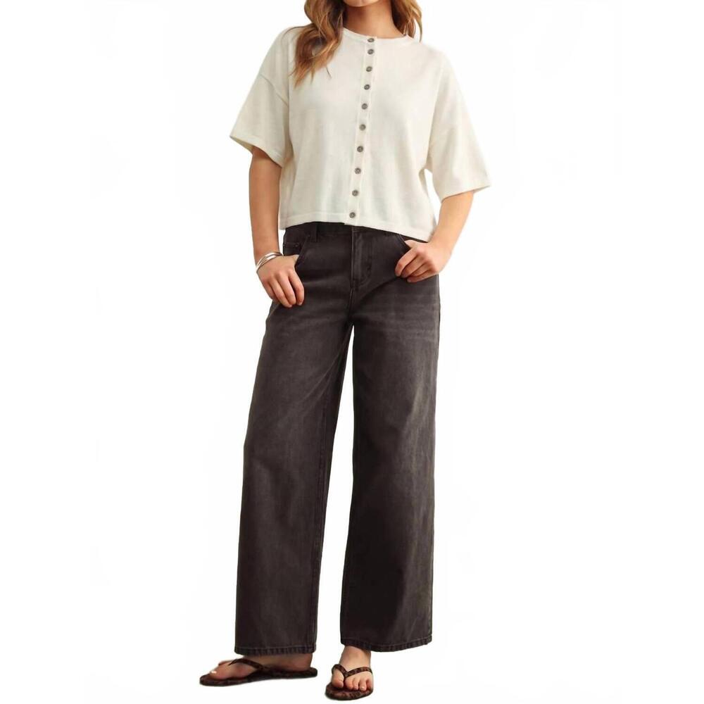 NEW MIOU MUSE button down round neck half sleeve top in white